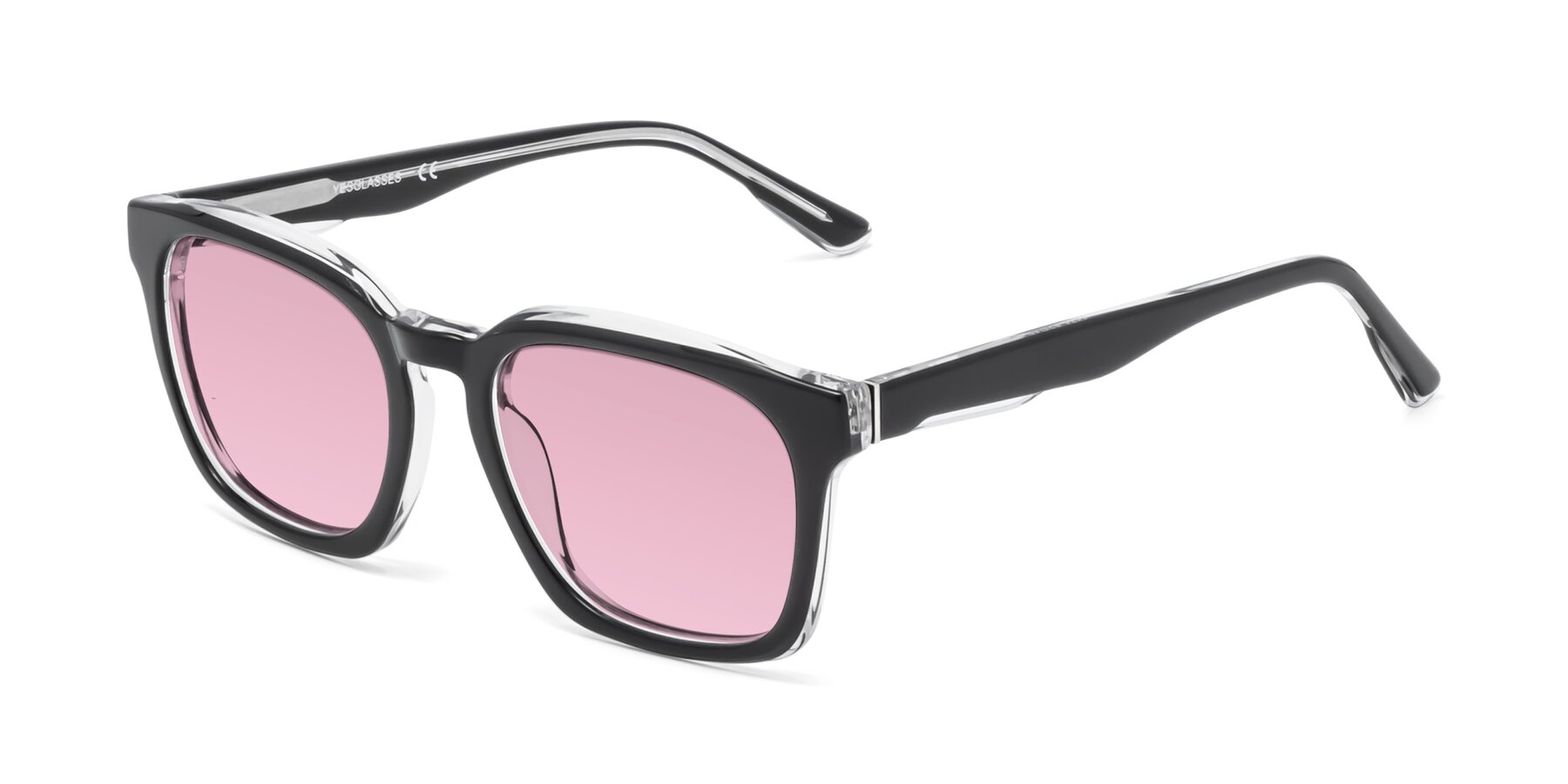 Angle of 1474 in Black-Clear with Light Wine Tinted Lenses