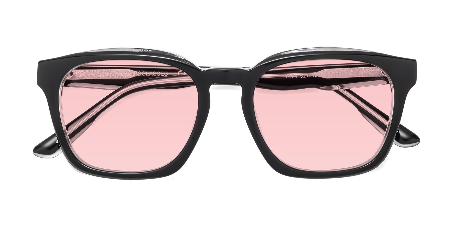 Folded Front of 1474 in Black-Clear with Light Garnet Tinted Lenses