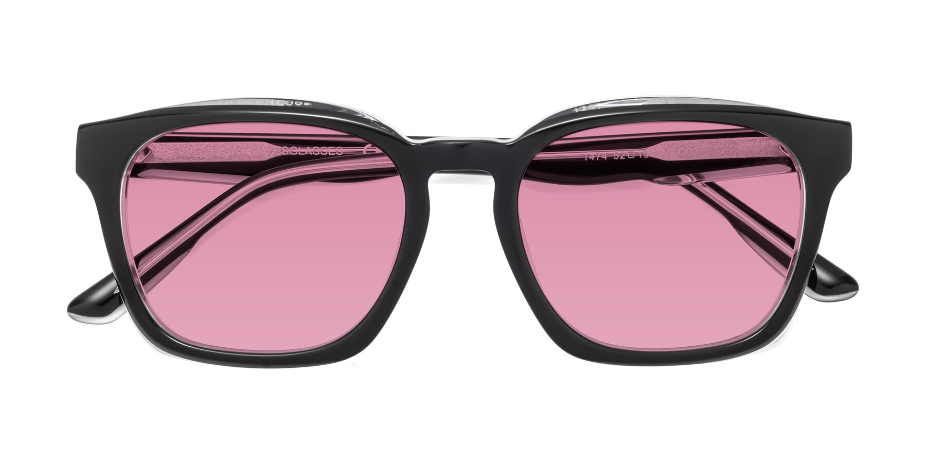 Folded Front of 1474 in Black-Clear with Medium Wine Tinted Lenses