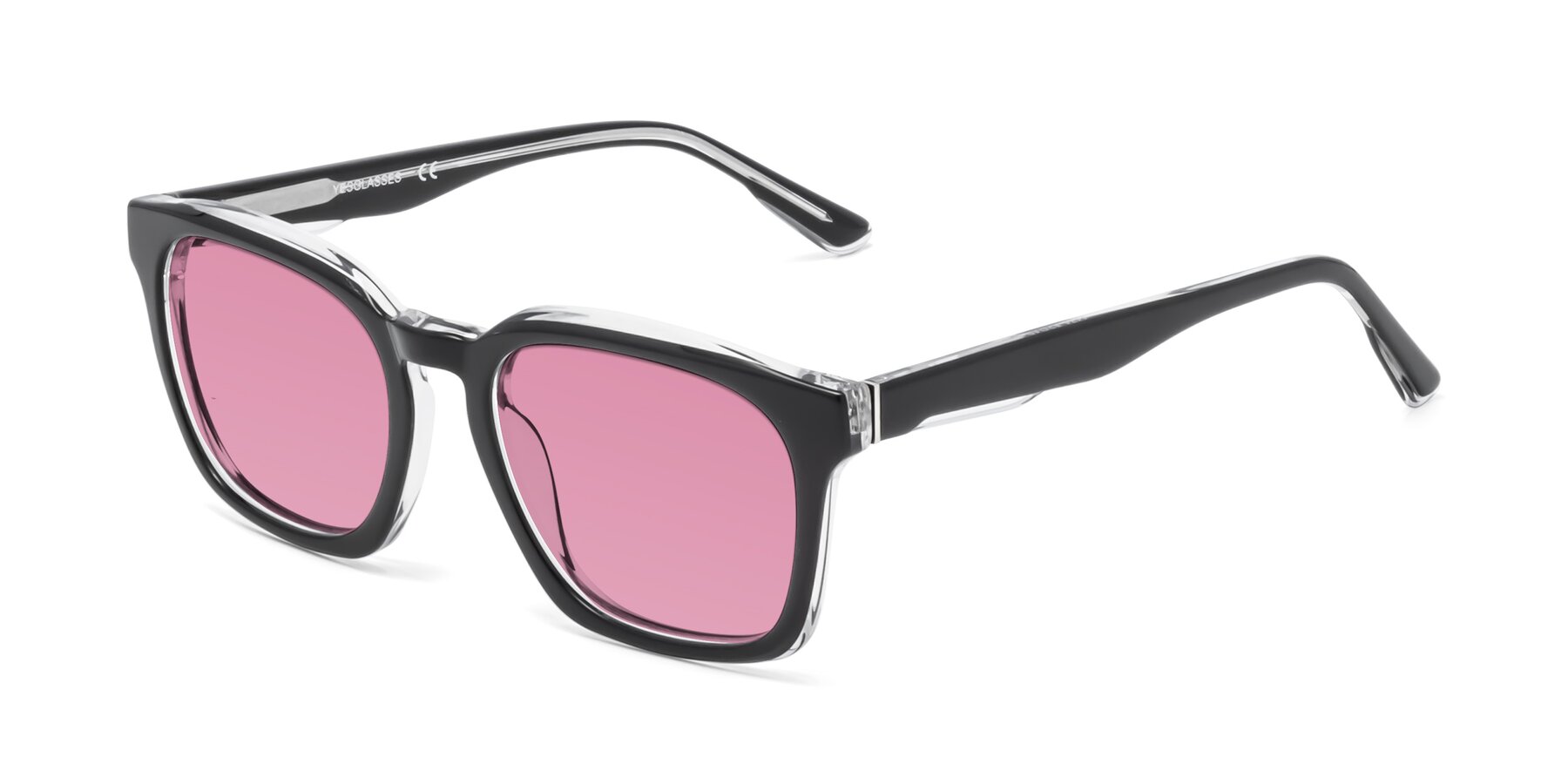 Angle of 1474 in Black-Clear with Medium Wine Tinted Lenses