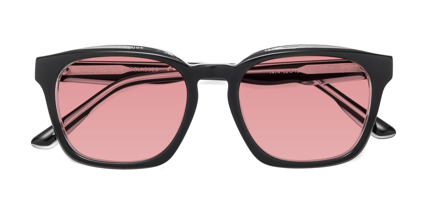 Folded Front of 1474 in Black-Clear with Medium Garnet Tinted Lenses