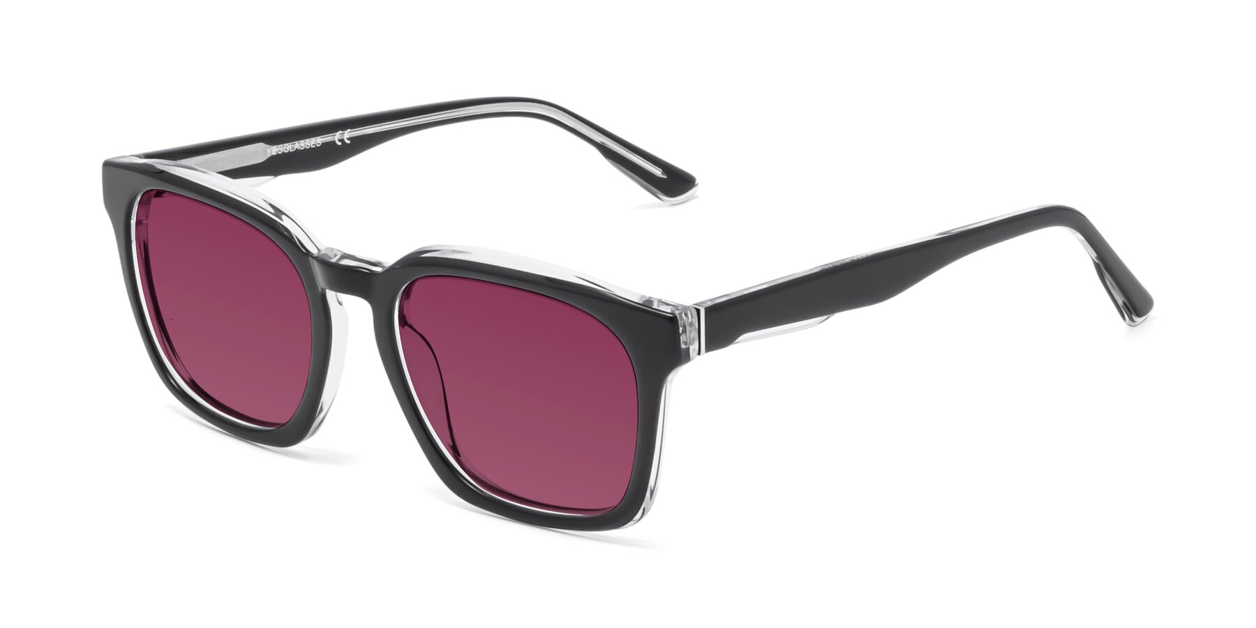 Angle of 1474 in Black-Clear with Wine Tinted Lenses