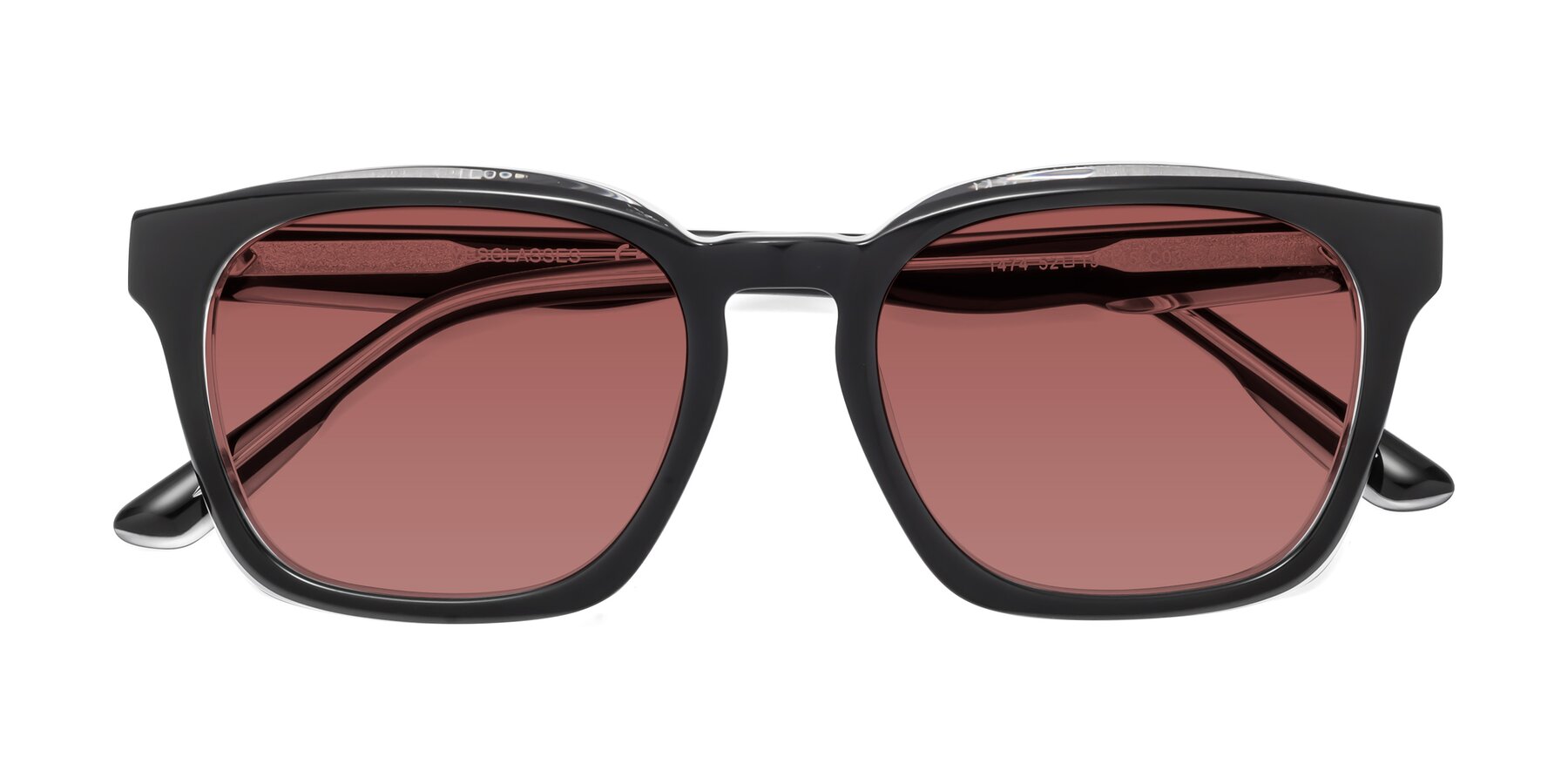 Folded Front of 1474 in Black-Clear with Garnet Tinted Lenses