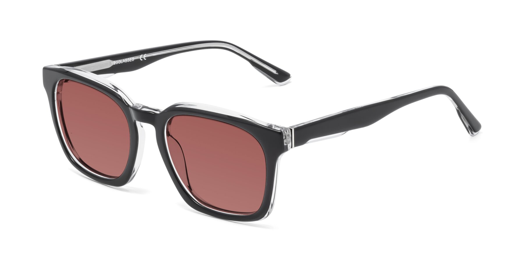 Angle of 1474 in Black-Clear with Garnet Tinted Lenses