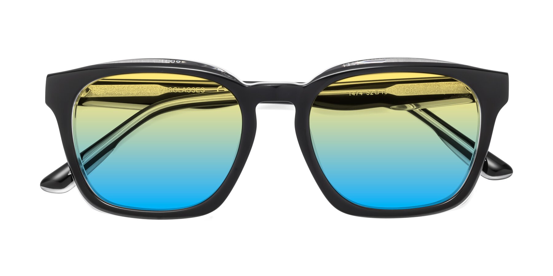 Folded Front of 1474 in Black-Clear with Yellow / Blue Gradient Lenses