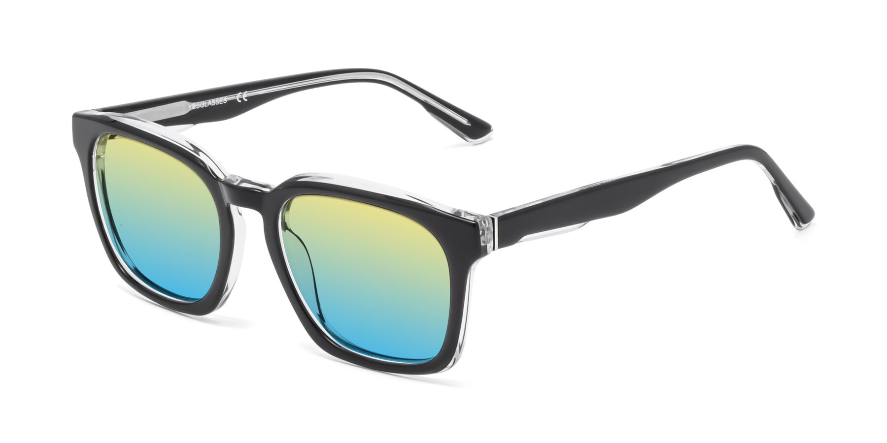 Angle of 1474 in Black-Clear with Yellow / Blue Gradient Lenses