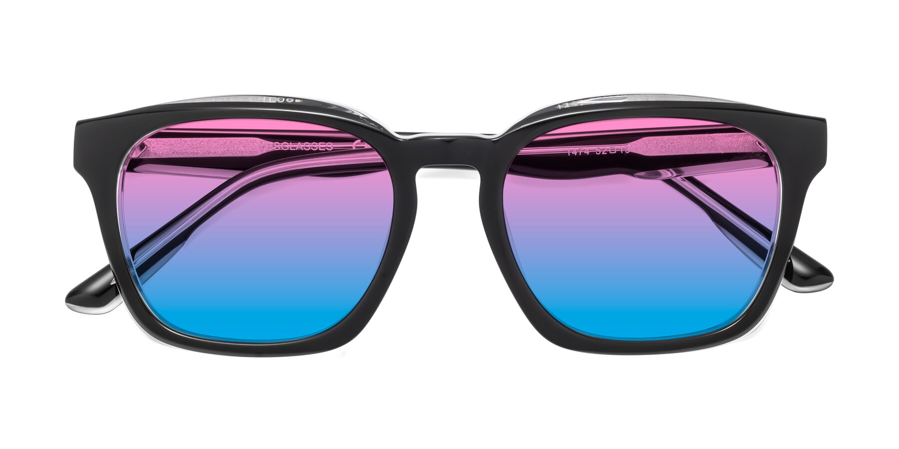 Folded Front of 1474 in Black-Clear with Pink / Blue Gradient Lenses