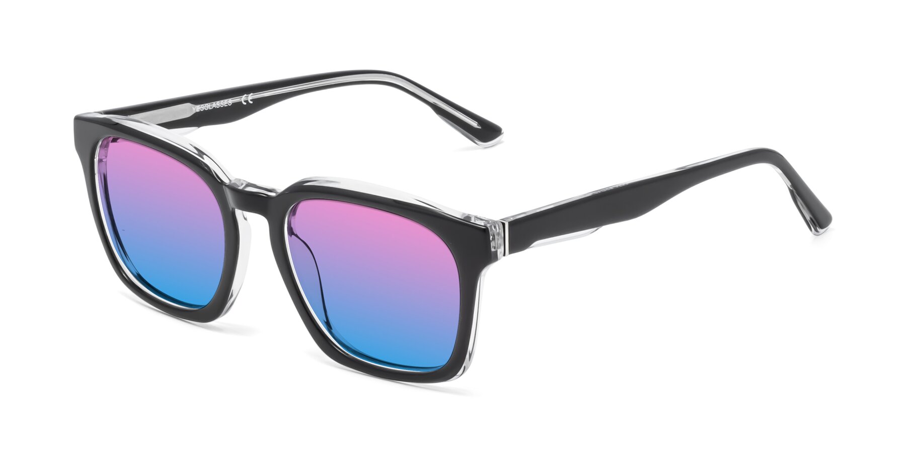 Angle of 1474 in Black-Clear with Pink / Blue Gradient Lenses