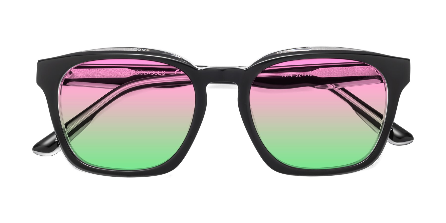 Folded Front of 1474 in Black-Clear with Pink / Green Gradient Lenses