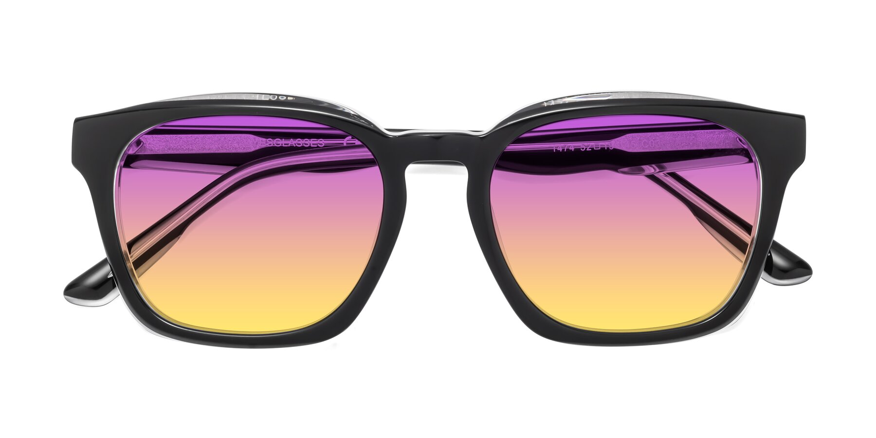 Folded Front of 1474 in Black-Clear with Purple / Yellow Gradient Lenses
