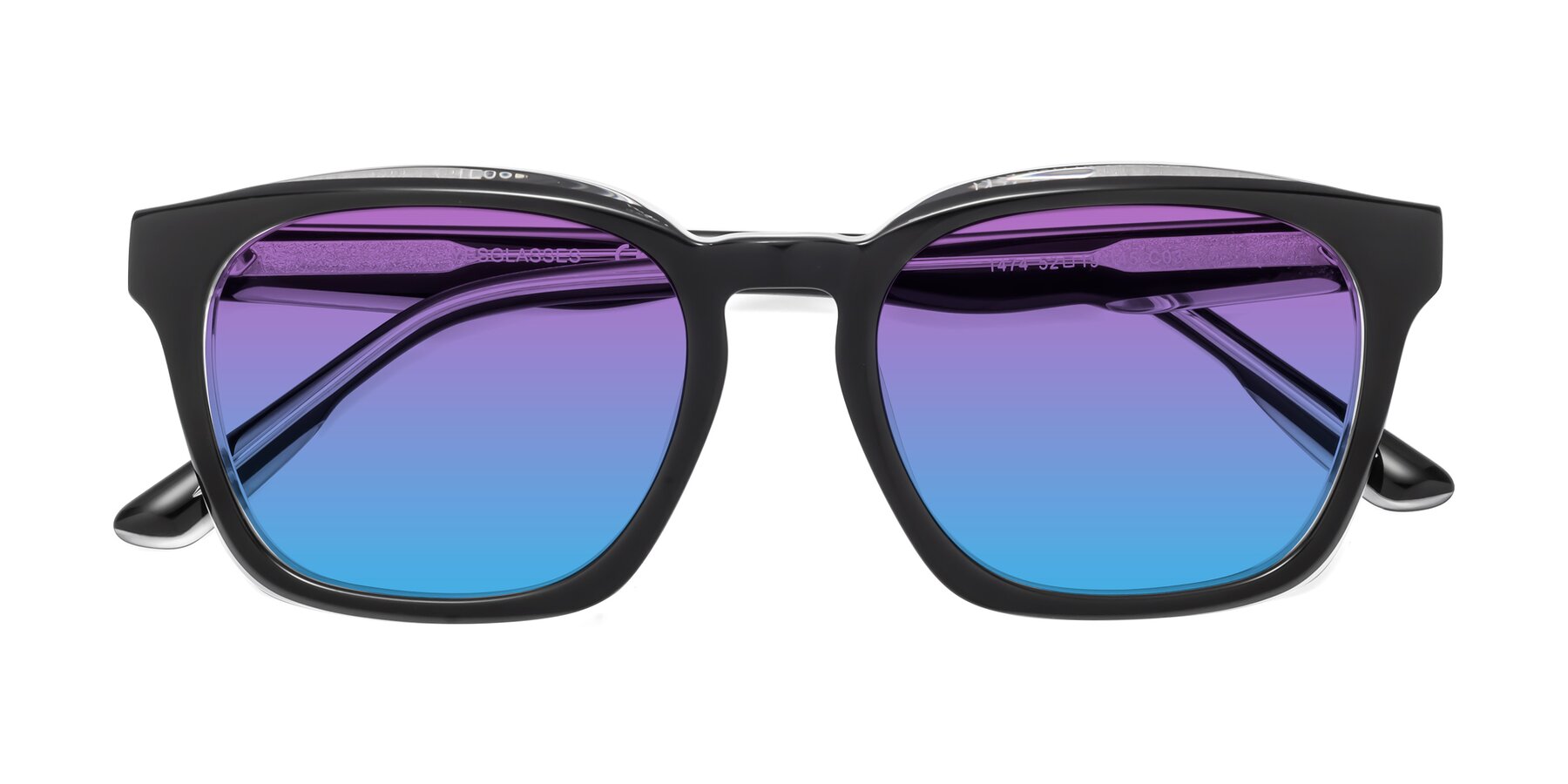 Folded Front of 1474 in Black-Clear with Purple / Blue Gradient Lenses
