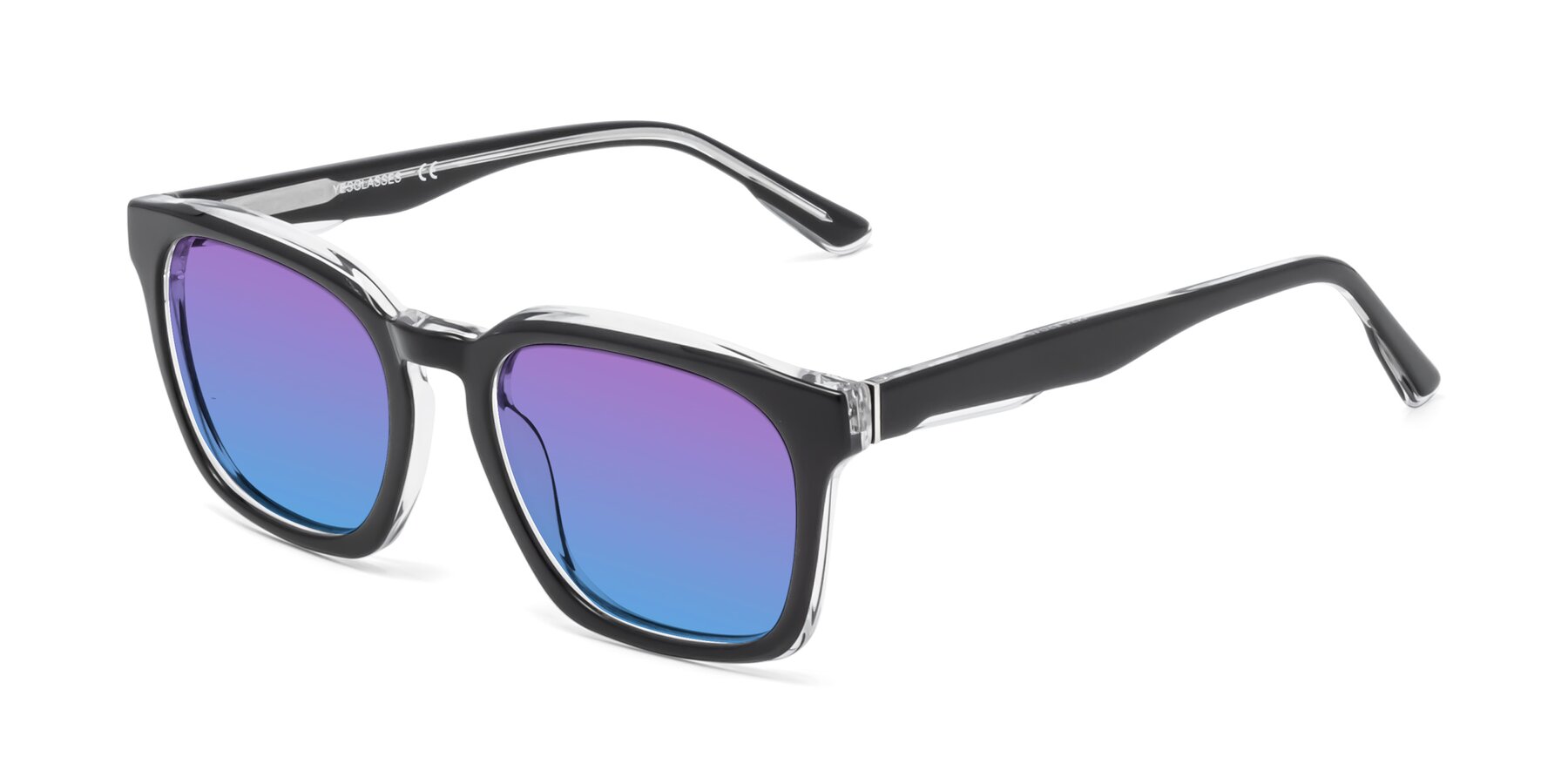 Angle of 1474 in Black-Clear with Purple / Blue Gradient Lenses