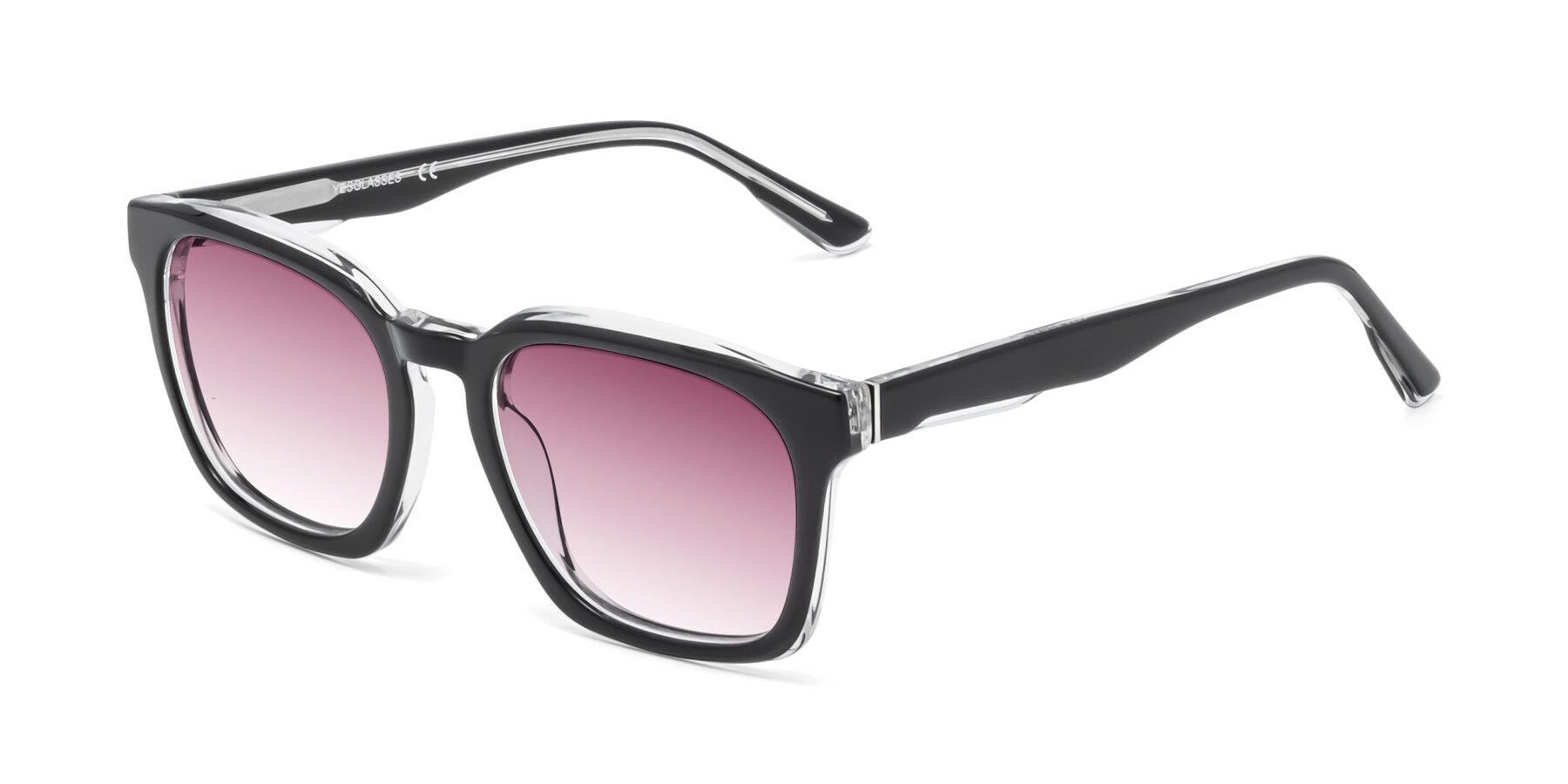 Angle of 1474 in Black-Clear with Wine Gradient Lenses