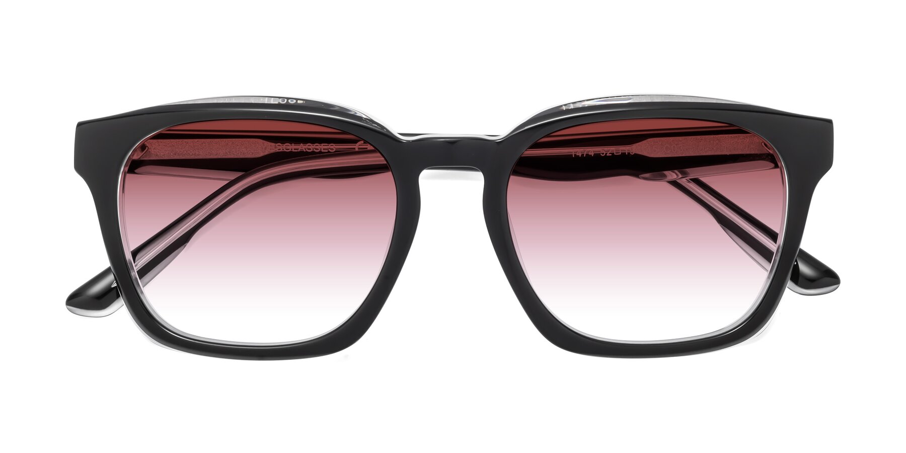 Folded Front of 1474 in Black-Clear with Garnet Gradient Lenses