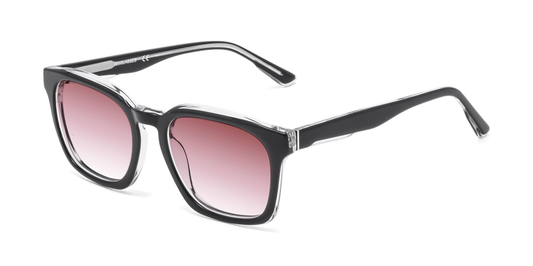 Angle of 1474 in Black-Clear with Garnet Gradient Lenses