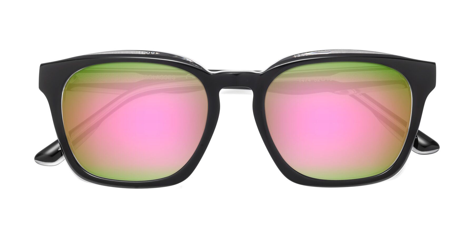 Folded Front of 1474 in Black-Clear with Pink Mirrored Lenses