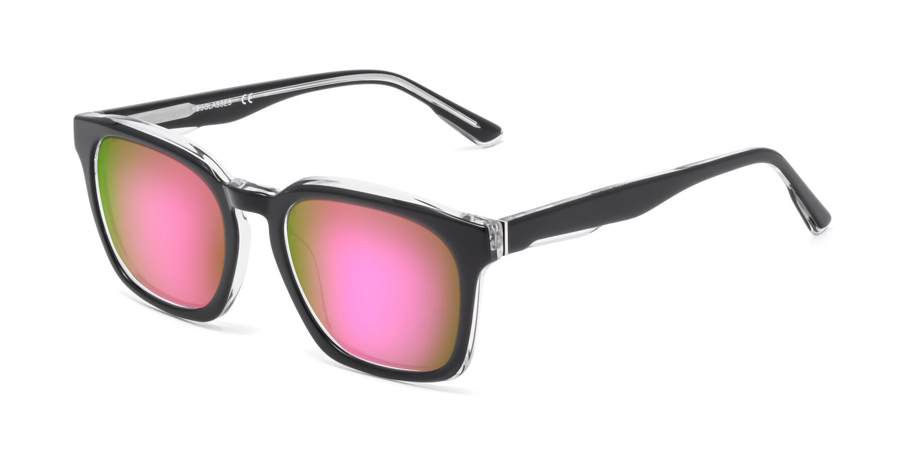 Angle of 1474 in Black-Clear with Pink Mirrored Lenses