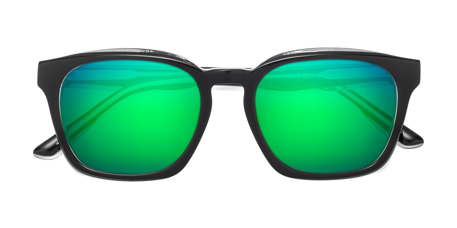 Folded Front of 1474 in Black-Clear with Green Mirrored Lenses