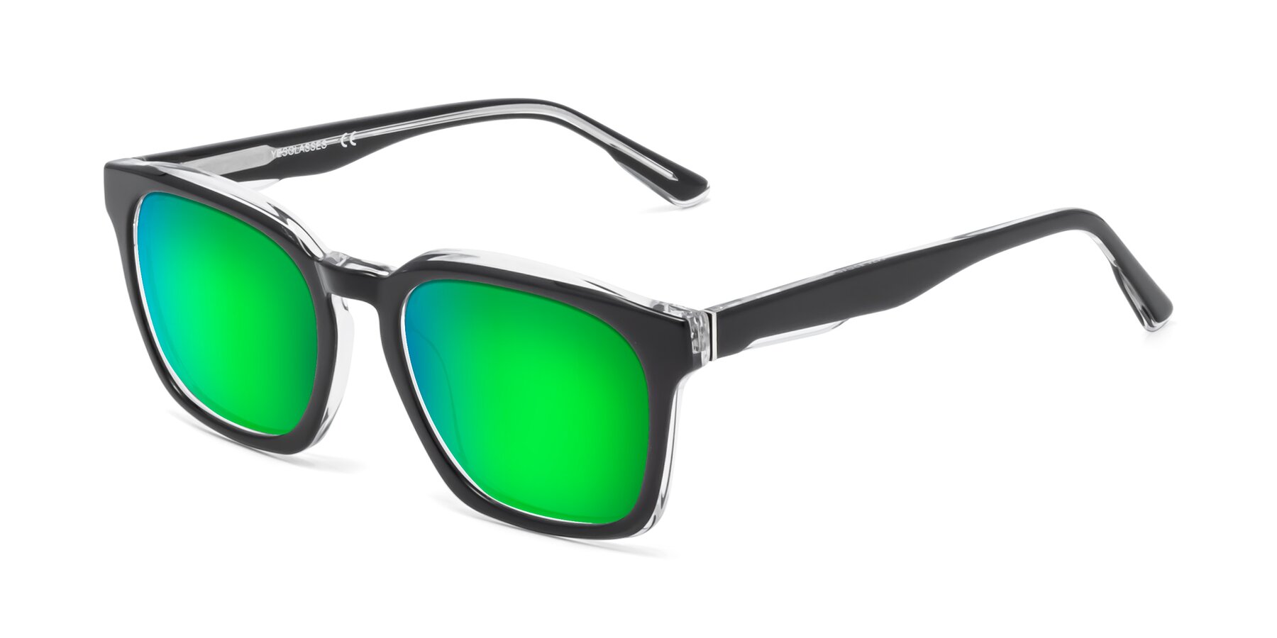 Angle of 1474 in Black-Clear with Green Mirrored Lenses