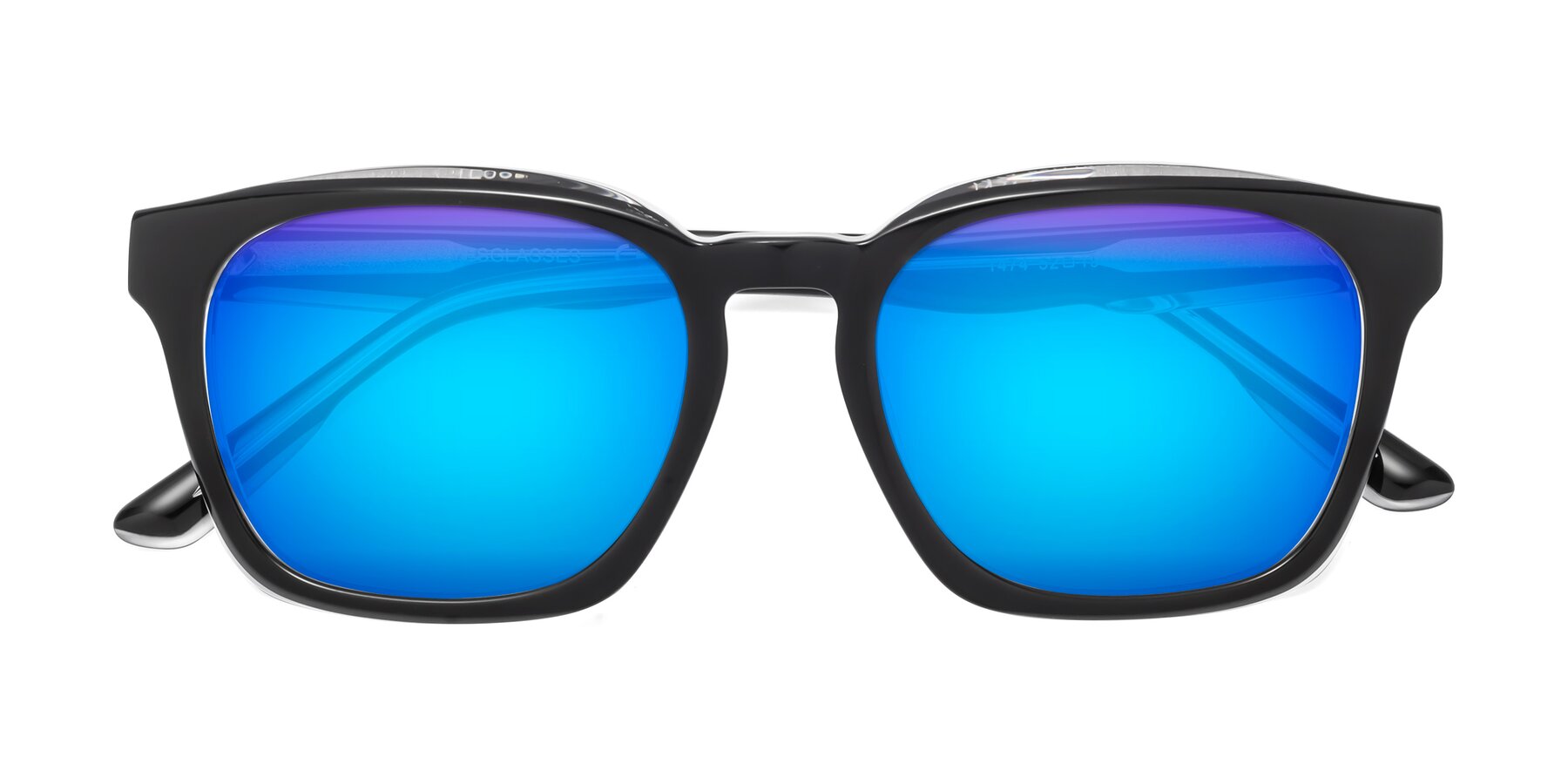 Folded Front of 1474 in Black-Clear with Blue Mirrored Lenses