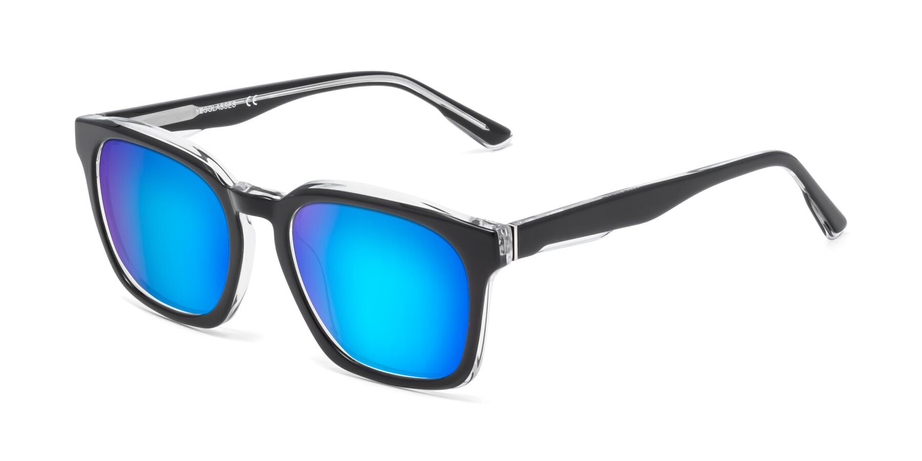 Angle of 1474 in Black-Clear with Blue Mirrored Lenses