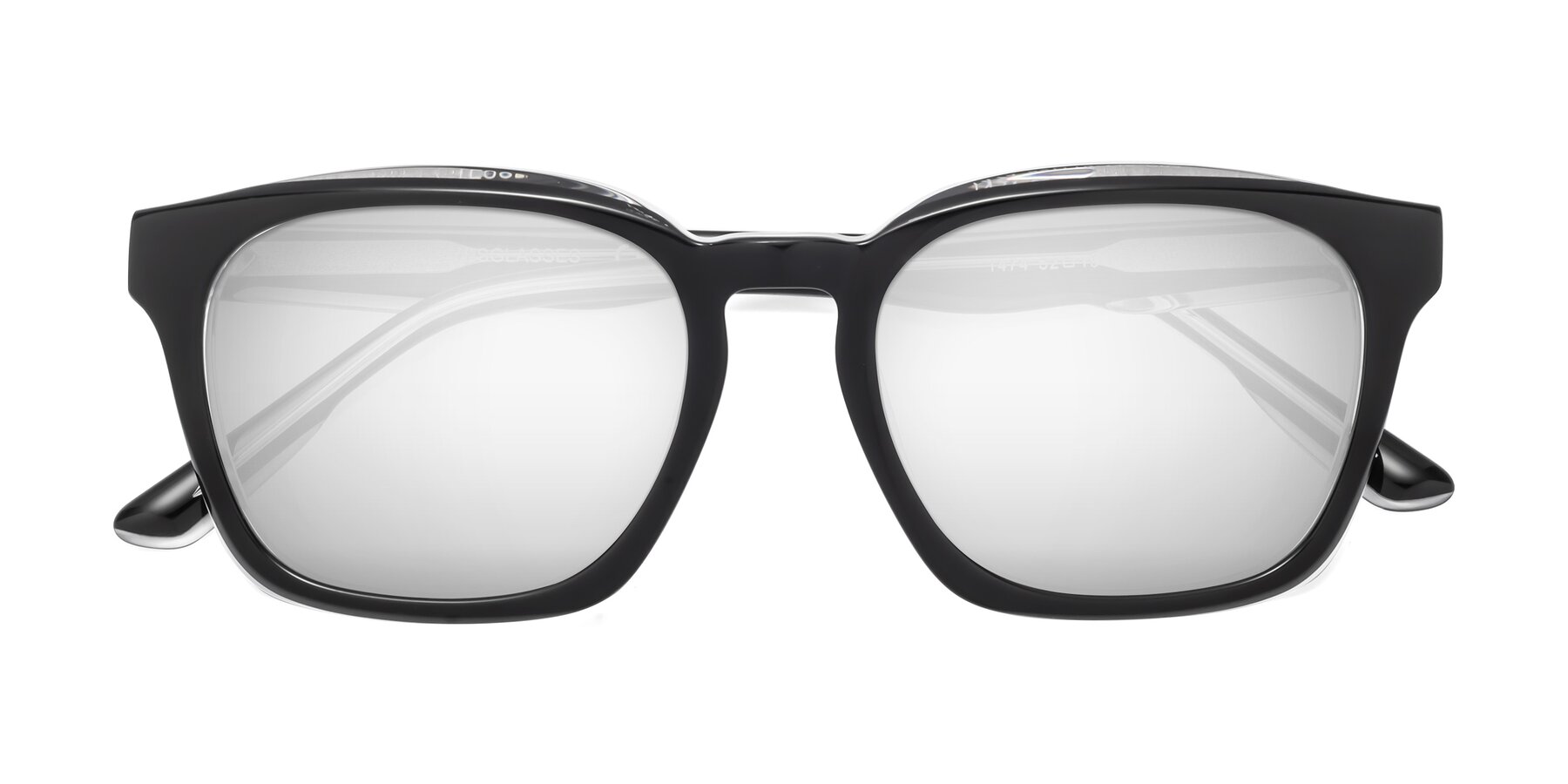 Folded Front of 1474 in Black-Clear with Silver Mirrored Lenses