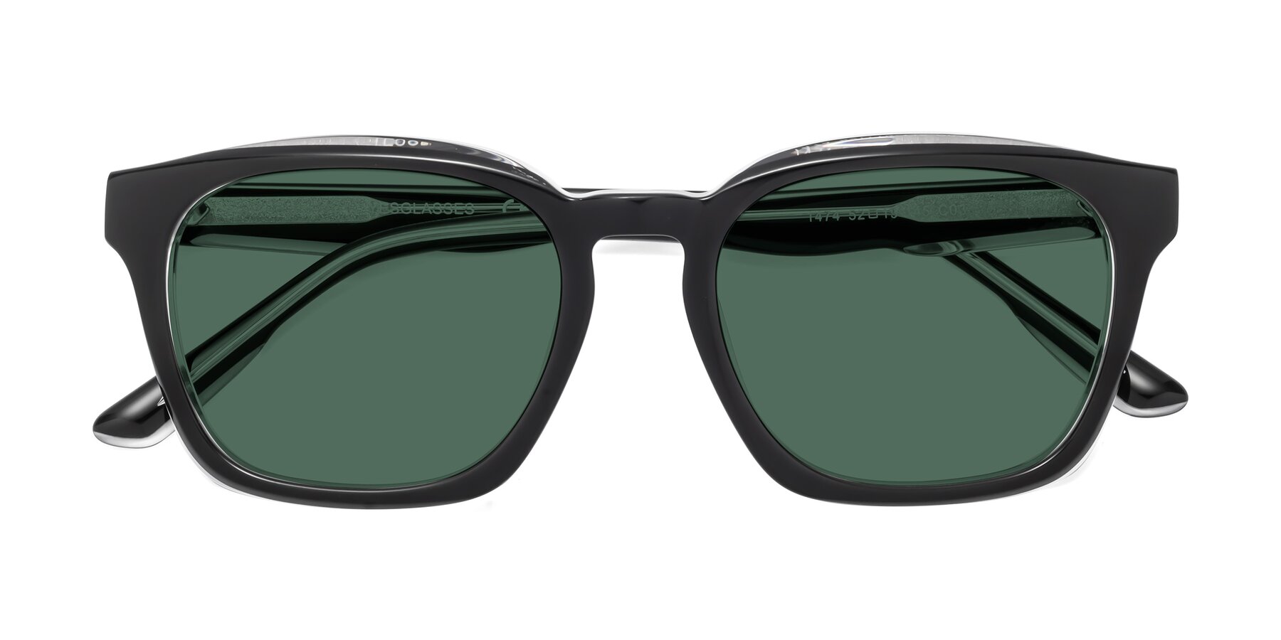 Folded Front of 1474 in Black-Clear with Green Polarized Lenses