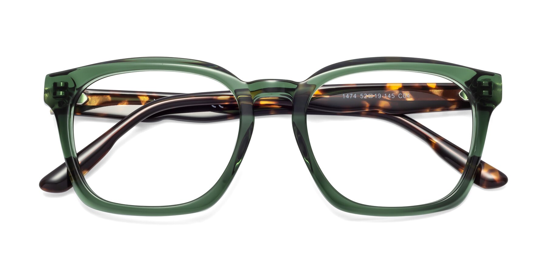 Folded Front of 1474 in Emerald with Clear Blue Light Blocking Lenses