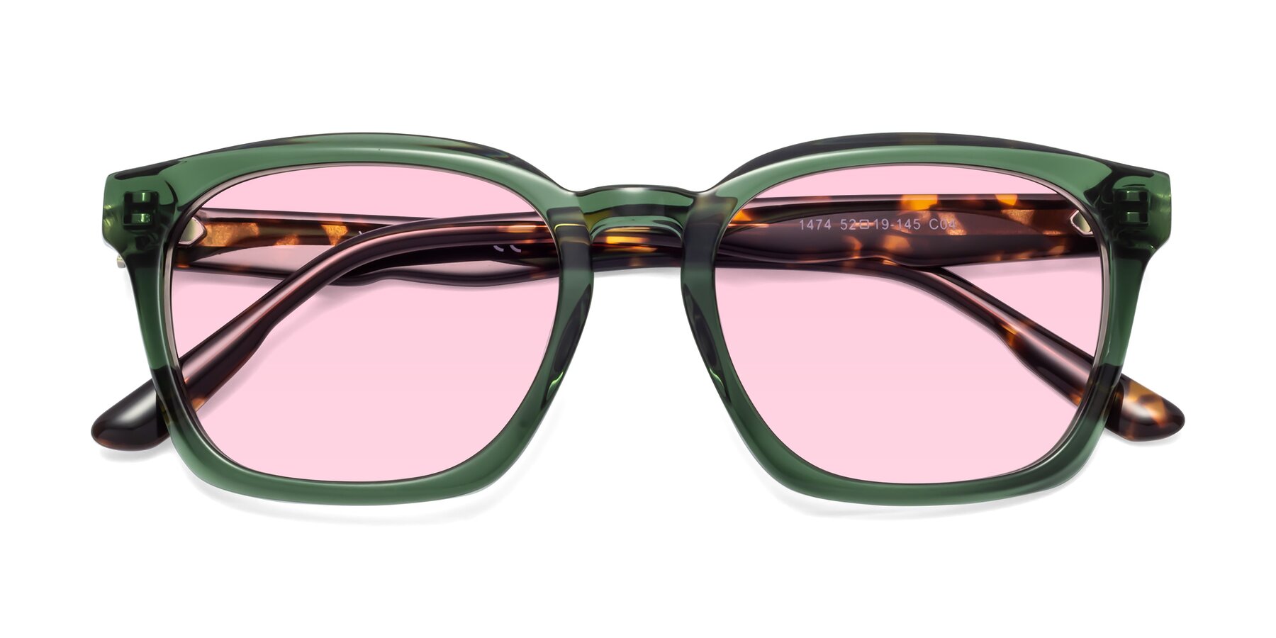 Folded Front of 1474 in Emerald with Light Pink Tinted Lenses