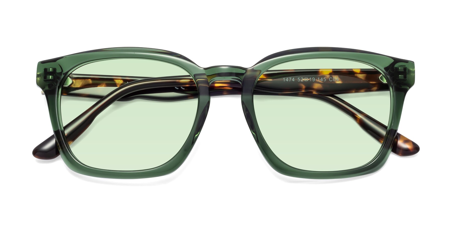Folded Front of 1474 in Emerald with Light Green Tinted Lenses