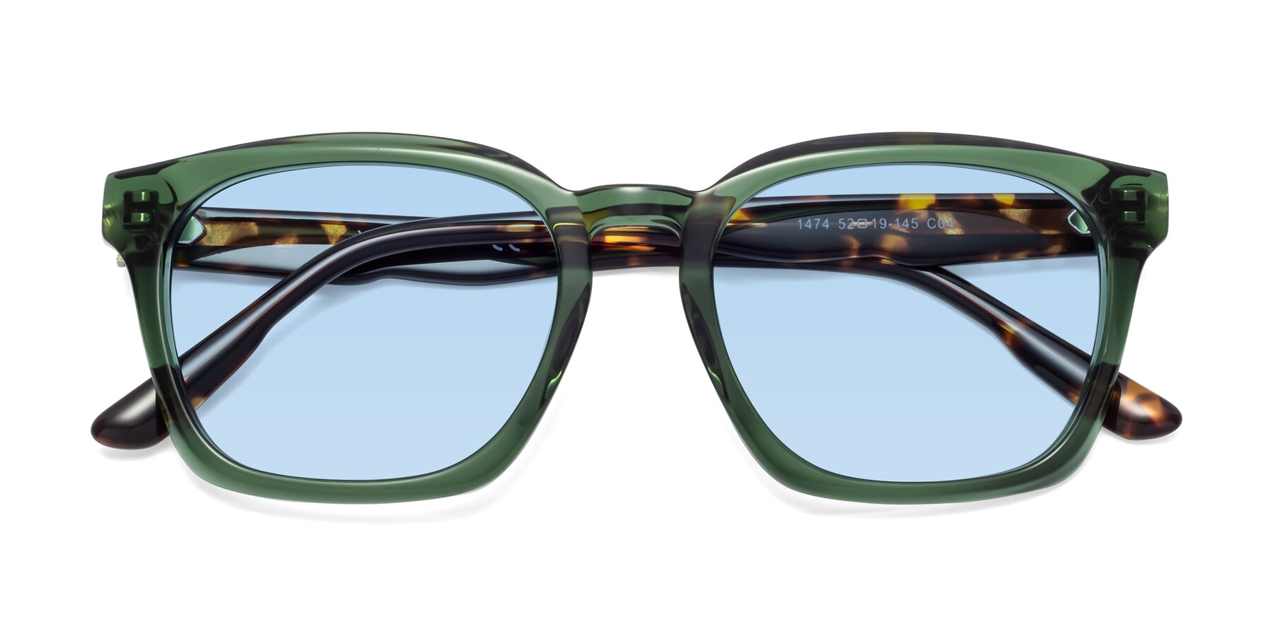 Folded Front of 1474 in Emerald with Light Blue Tinted Lenses