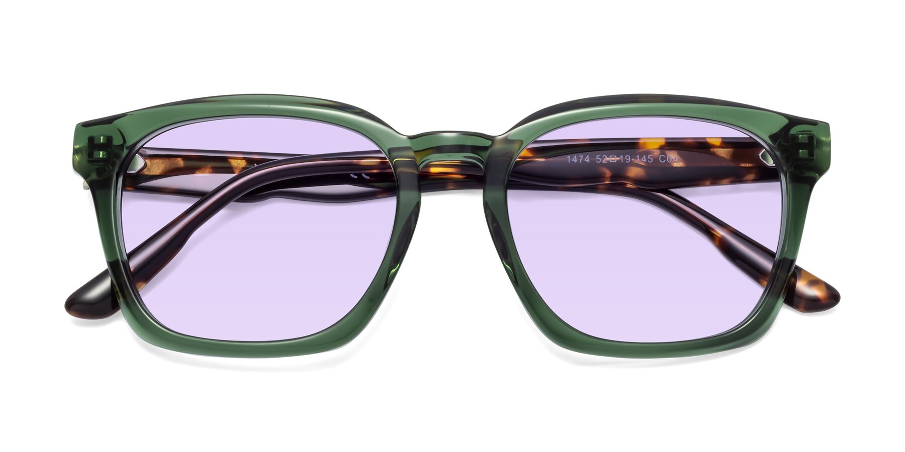 Folded Front of 1474 in Emerald with Light Purple Tinted Lenses