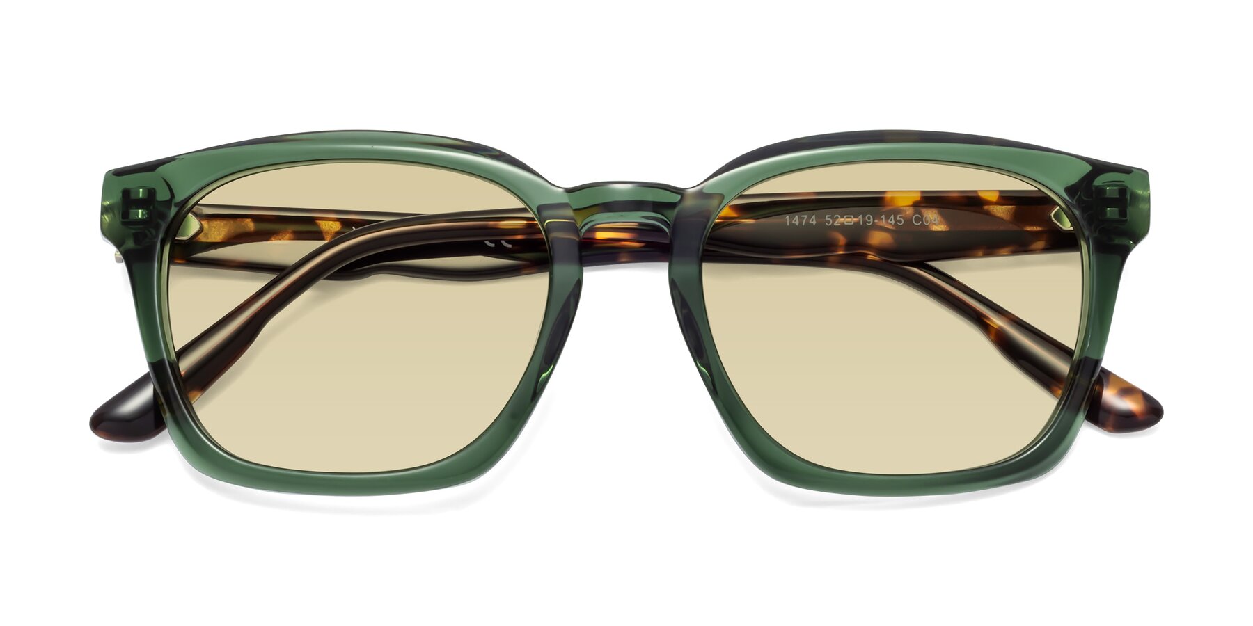 Folded Front of 1474 in Emerald with Light Champagne Tinted Lenses