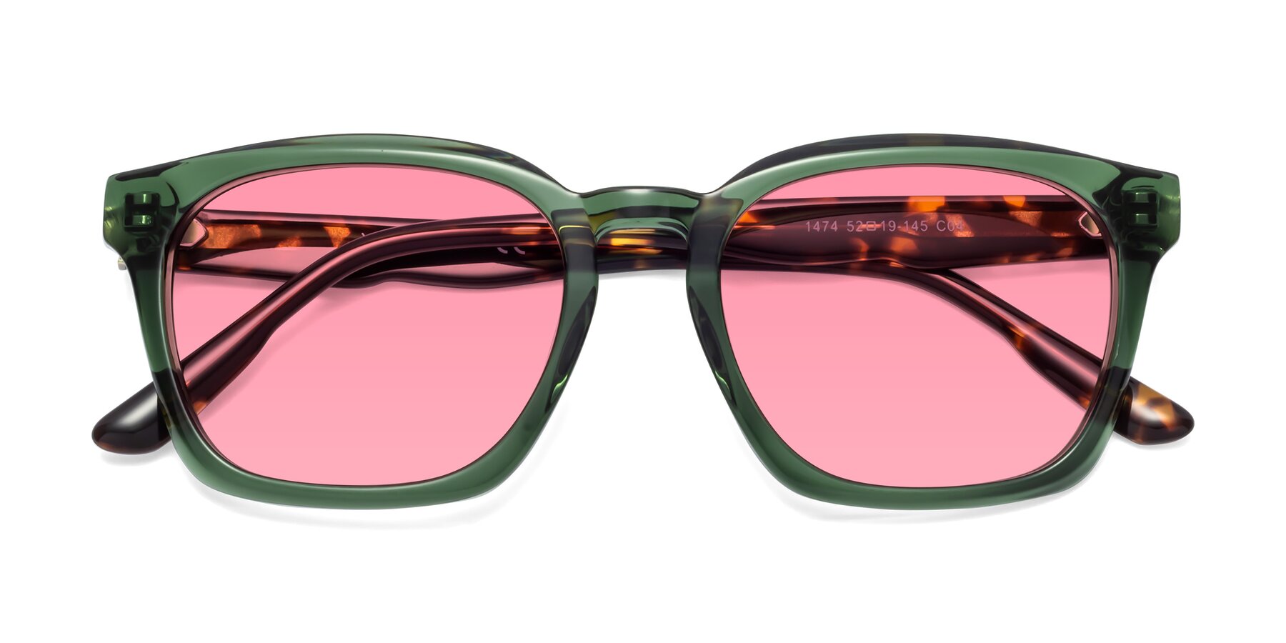Folded Front of 1474 in Emerald with Medium Pink Tinted Lenses