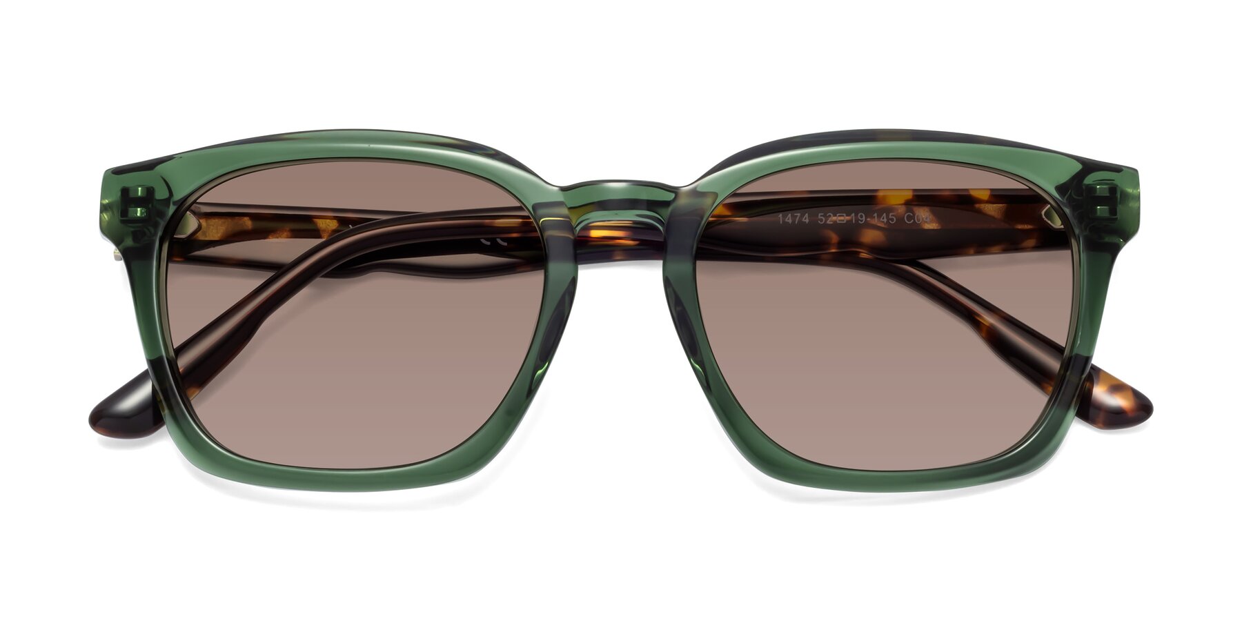 Folded Front of 1474 in Emerald with Medium Brown Tinted Lenses