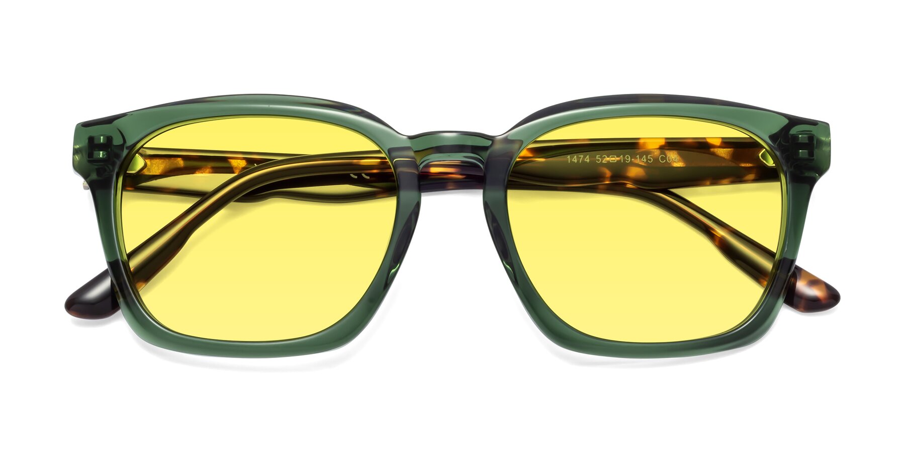 Folded Front of 1474 in Emerald with Medium Yellow Tinted Lenses
