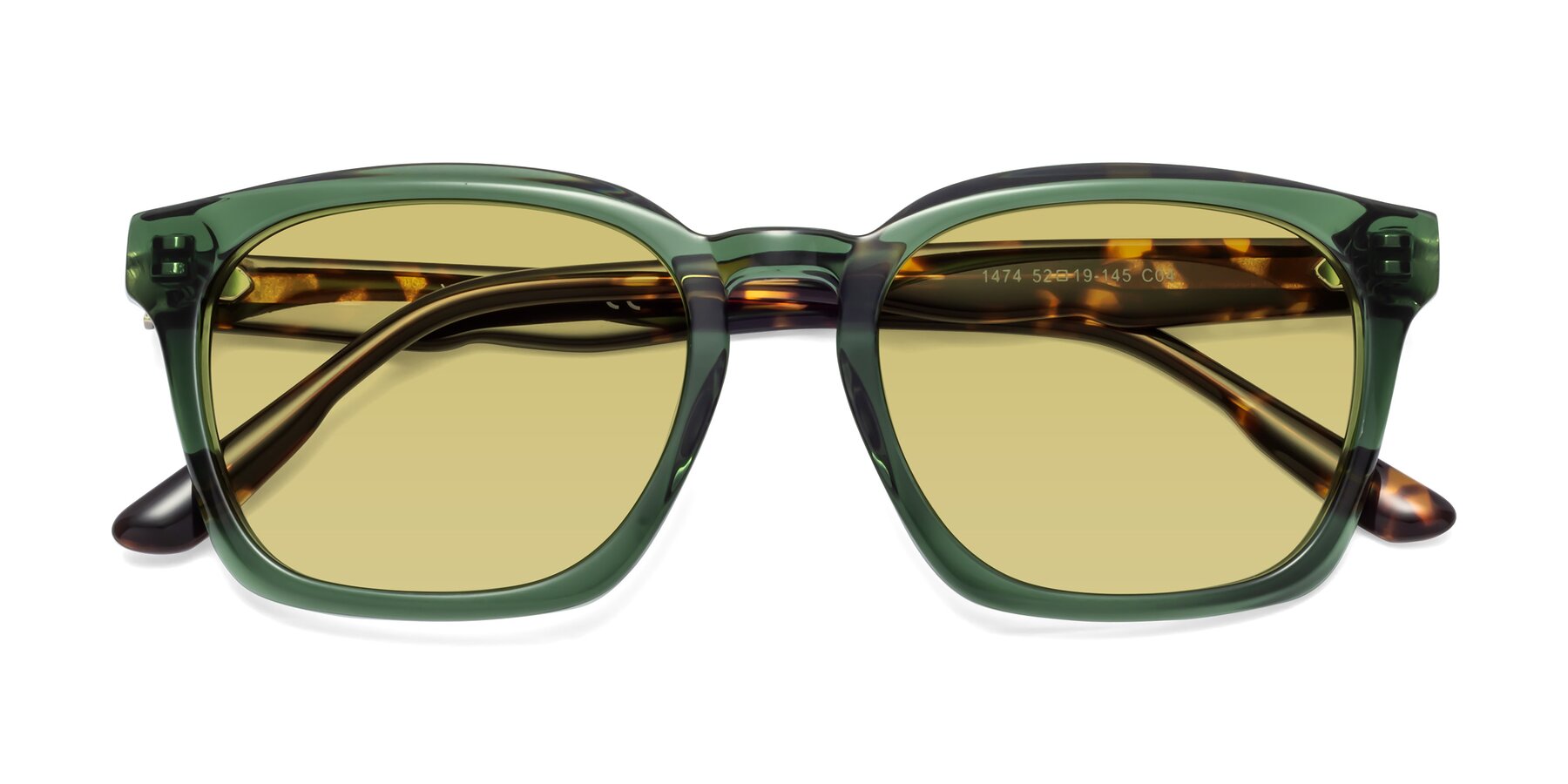 Folded Front of 1474 in Emerald with Medium Champagne Tinted Lenses
