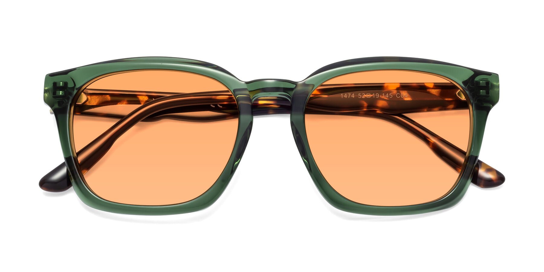 Folded Front of 1474 in Emerald with Medium Orange Tinted Lenses