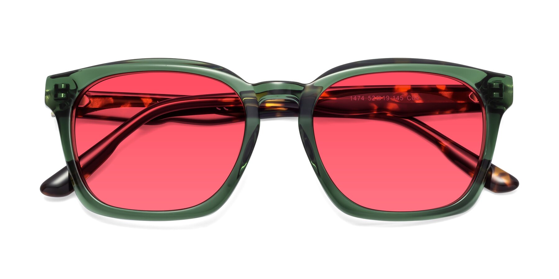 Folded Front of 1474 in Emerald with Pink Tinted Lenses