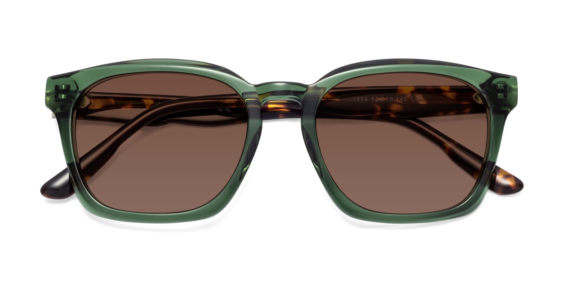 Folded Front of 1474 in Emerald with Brown Tinted Lenses