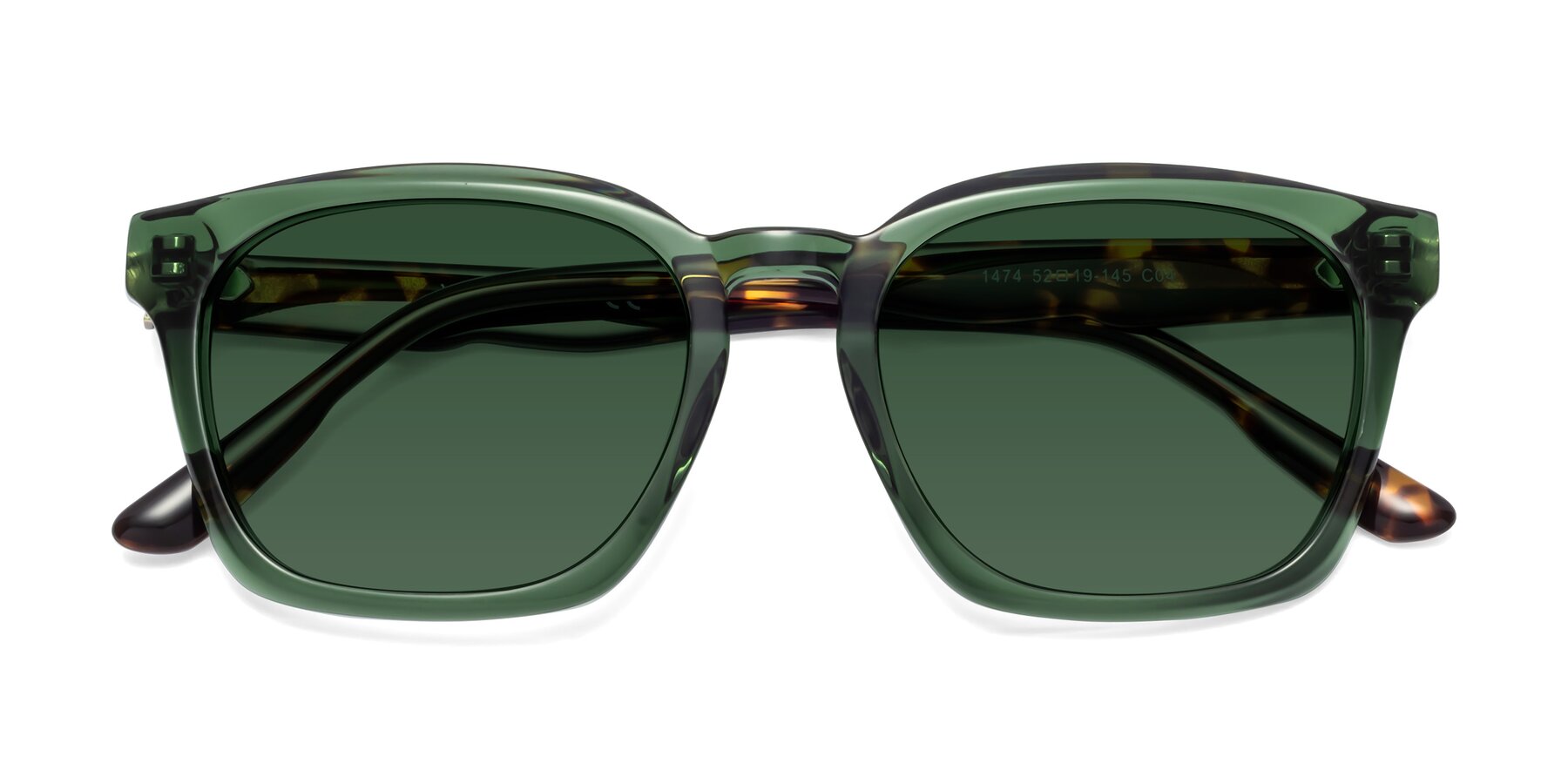 Folded Front of 1474 in Emerald with Green Tinted Lenses