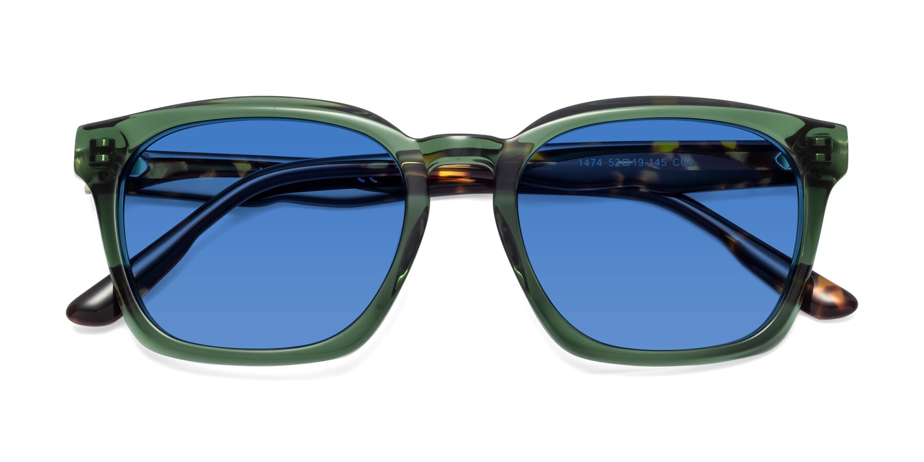 Folded Front of 1474 in Emerald with Blue Tinted Lenses
