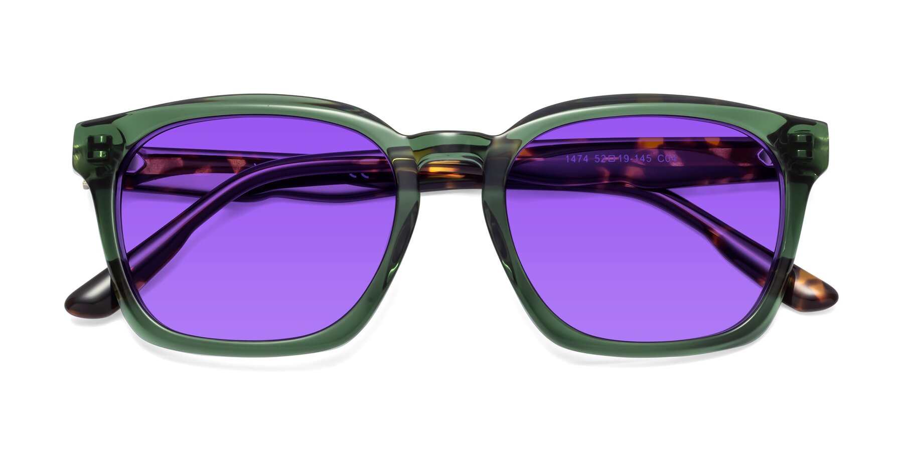 Folded Front of 1474 in Emerald with Purple Tinted Lenses