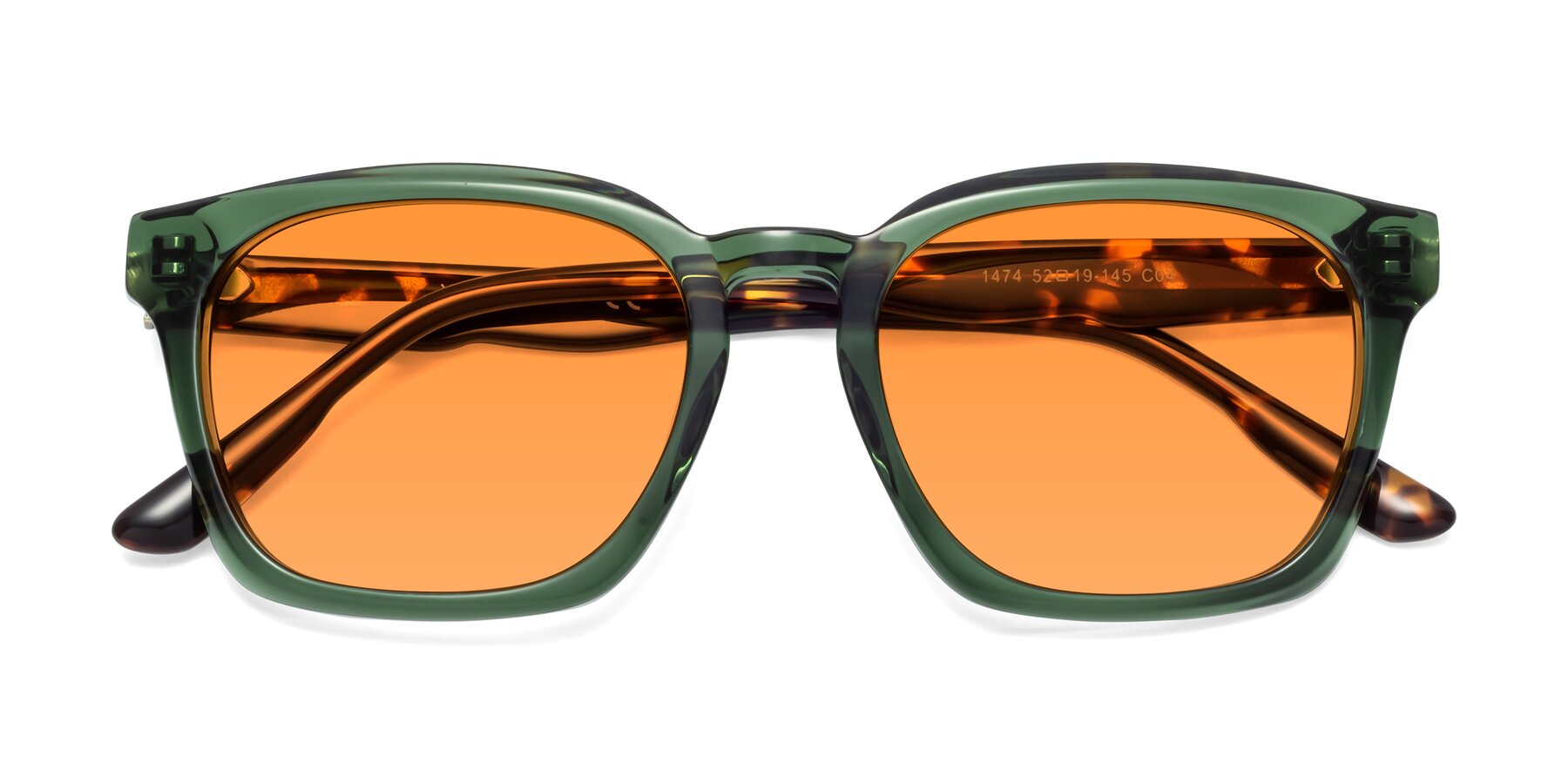 Folded Front of 1474 in Emerald with Orange Tinted Lenses