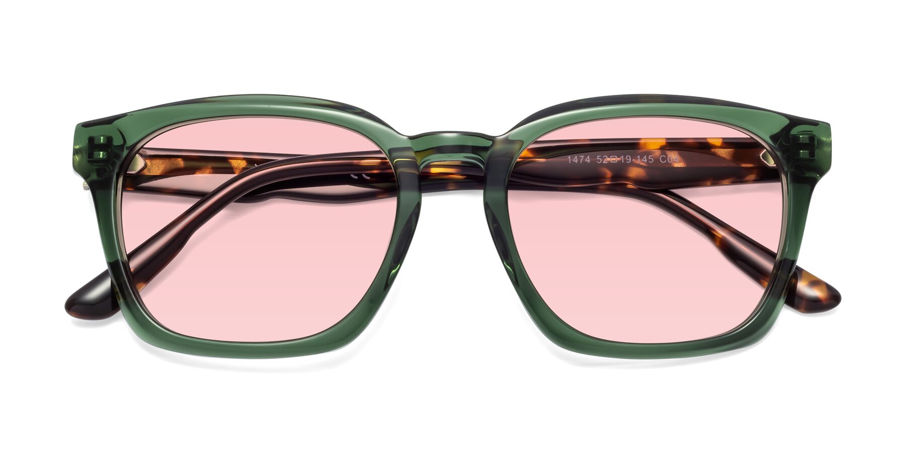 Folded Front of 1474 in Emerald with Light Garnet Tinted Lenses