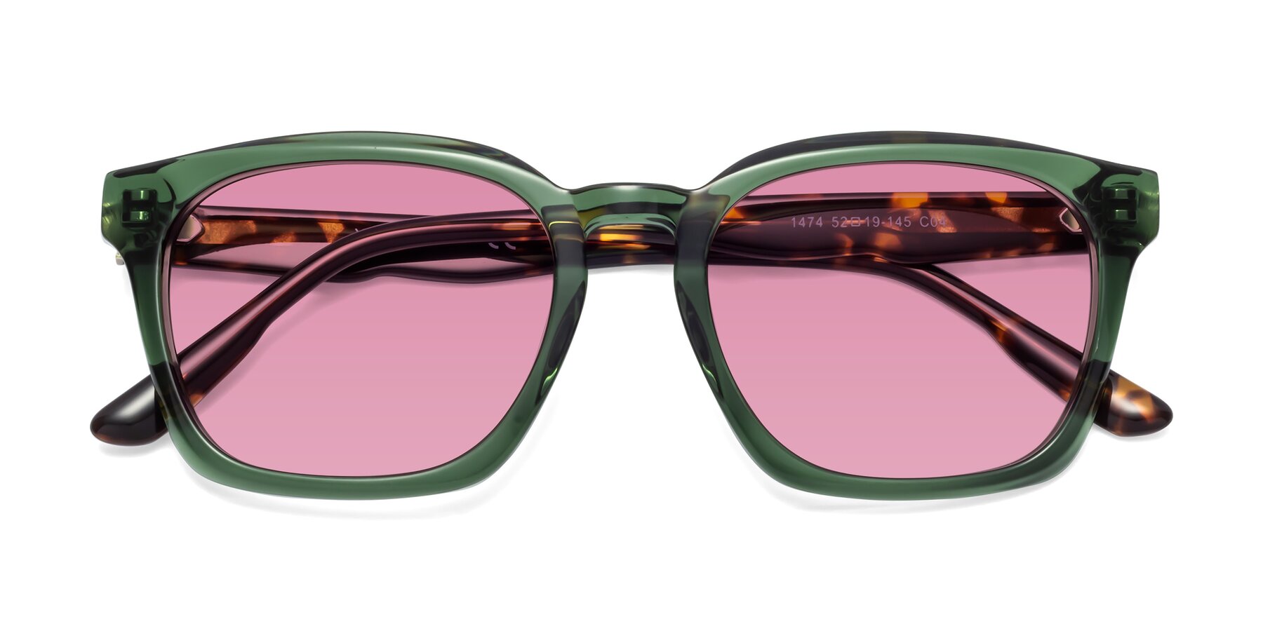 Folded Front of 1474 in Emerald with Medium Wine Tinted Lenses