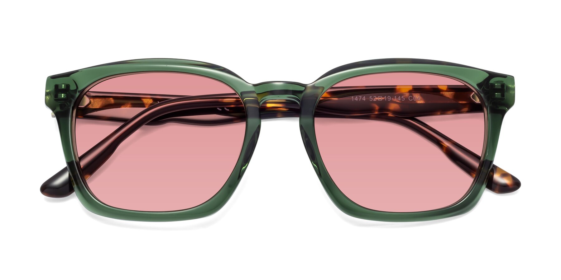 Folded Front of 1474 in Emerald with Medium Garnet Tinted Lenses