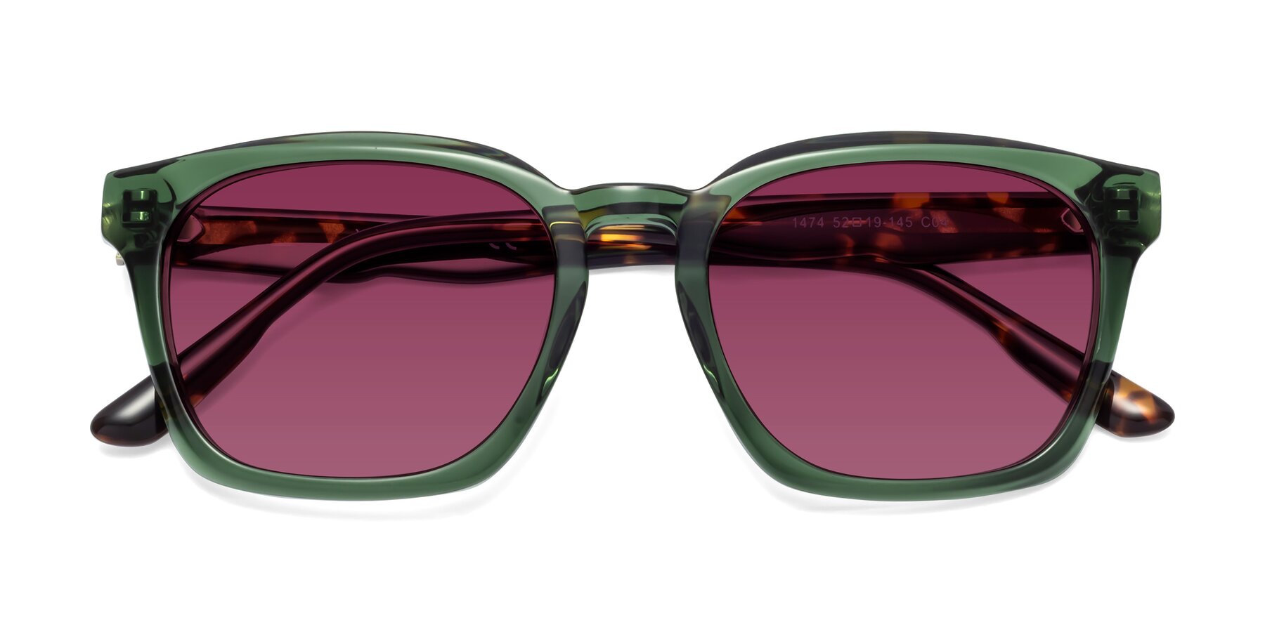 Folded Front of 1474 in Emerald with Wine Tinted Lenses