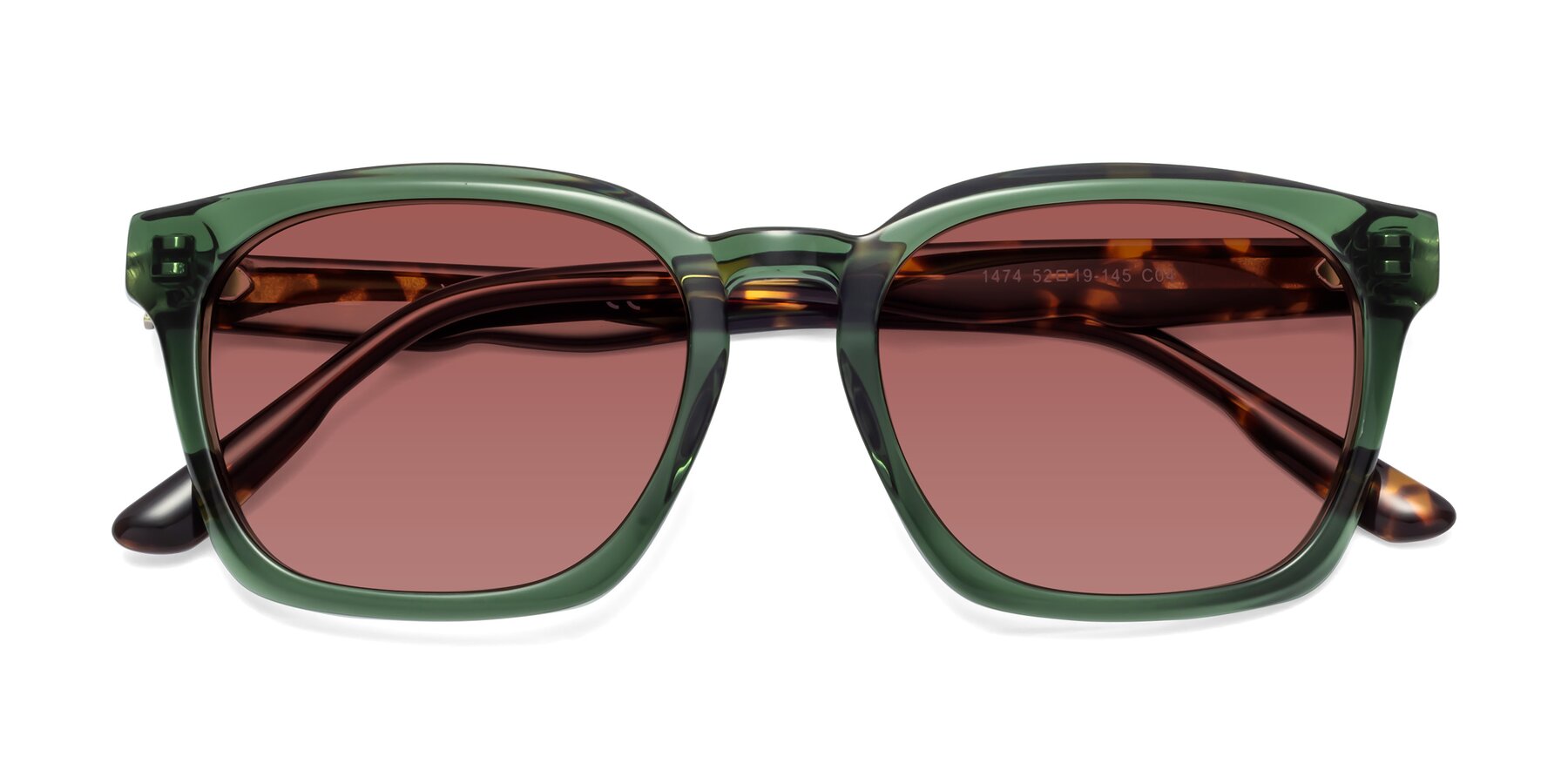 Folded Front of 1474 in Emerald with Garnet Tinted Lenses