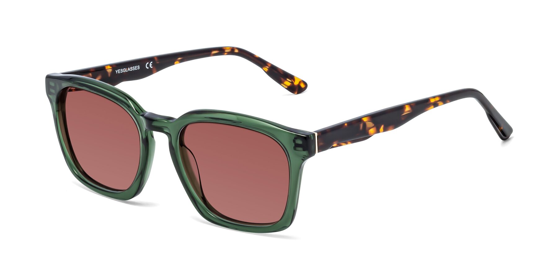 Angle of 1474 in Emerald with Garnet Tinted Lenses